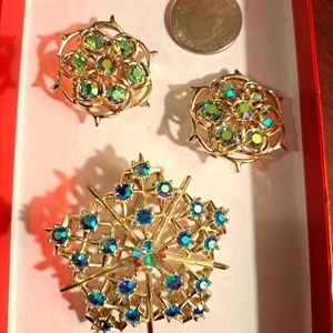 Vintage Rhinestone Brooch and Earrings